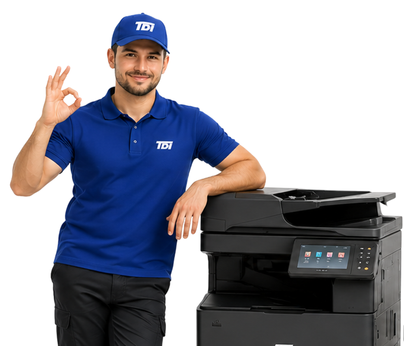 Vendedor de TDI junto a una fotocopiadora